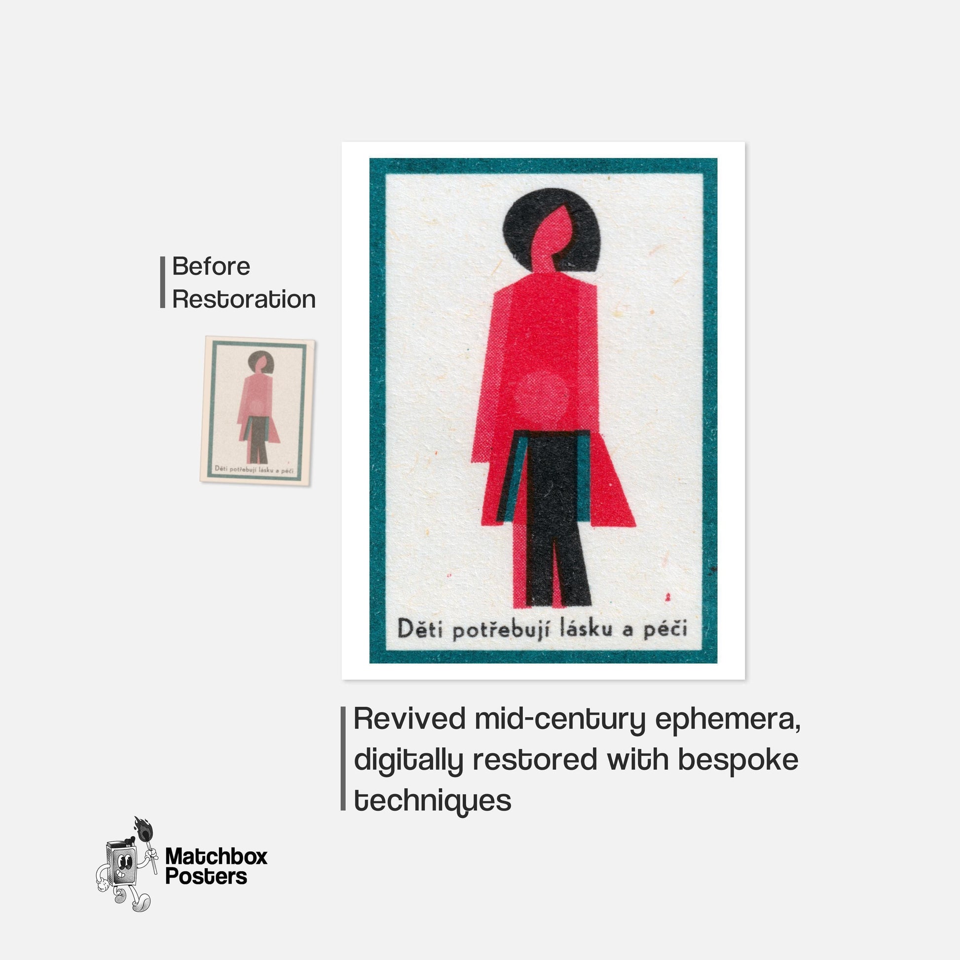 Stylized Abstract Figures Of A Parent - vintage matchbox label print - framed wall art preview