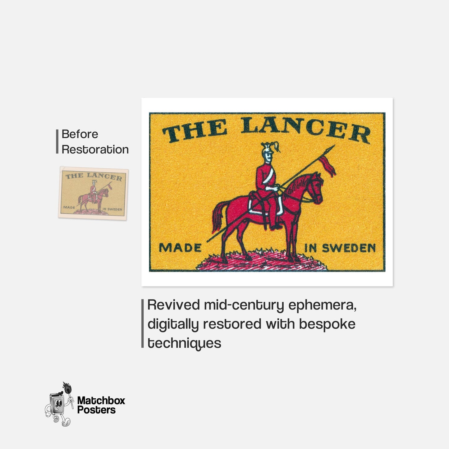 Lancer Sweden 1920s-30s Matchbox Label - vintage matchbox label print - framed wall art preview