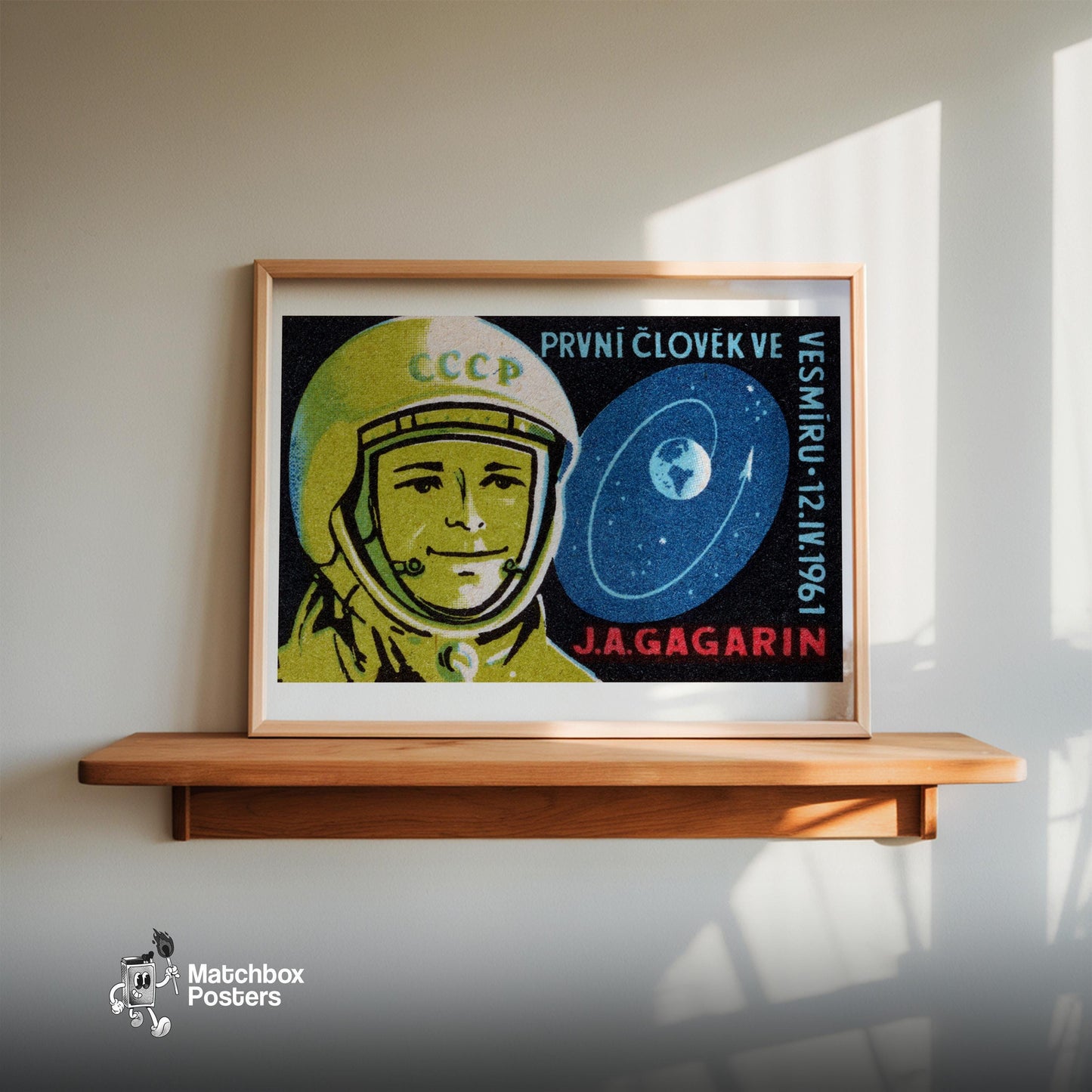 Yuri Gagarin - vintage matchbox label print - size comparison