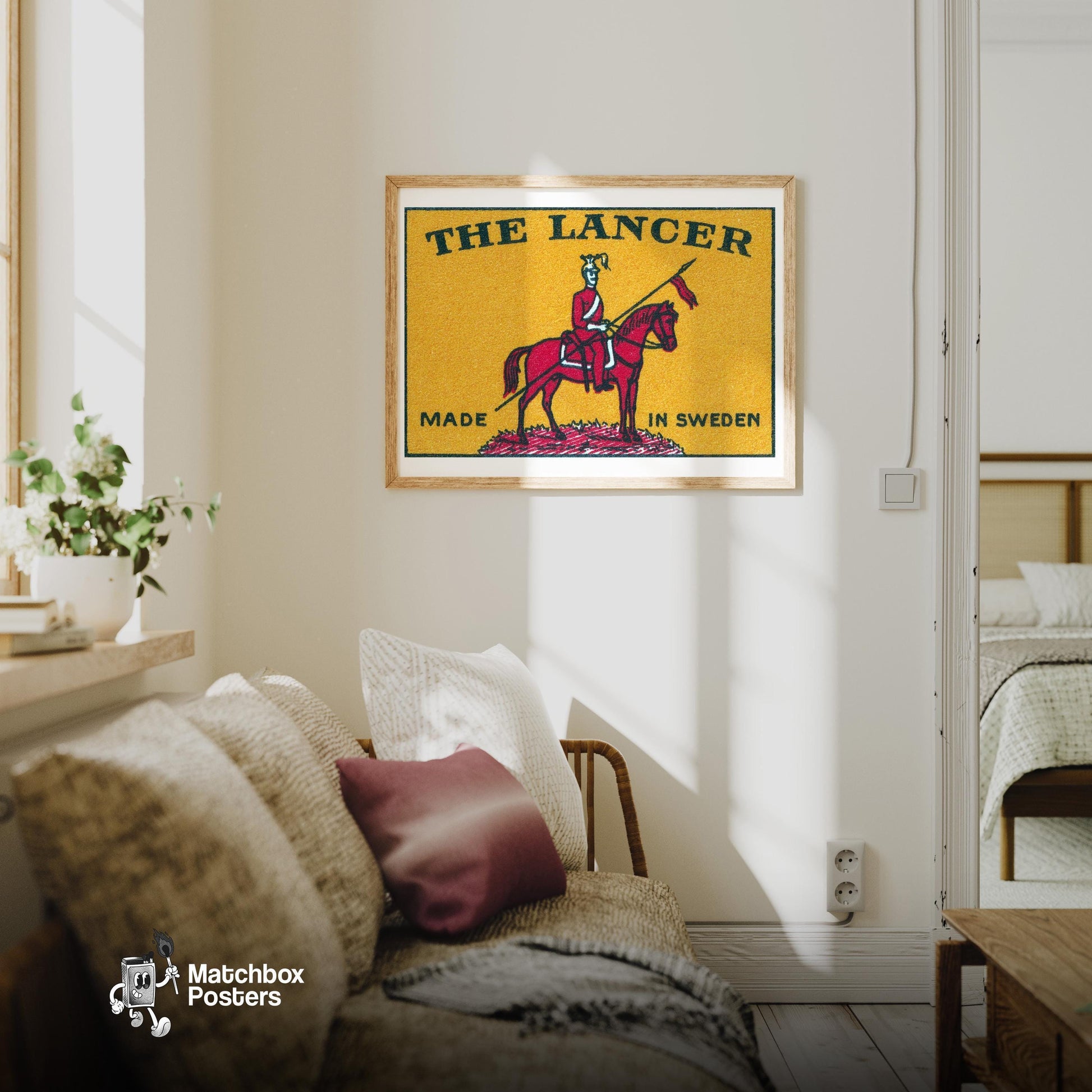 Lancer Sweden 1920s-30s Matchbox Label - vintage matchbox label print - living room mockup