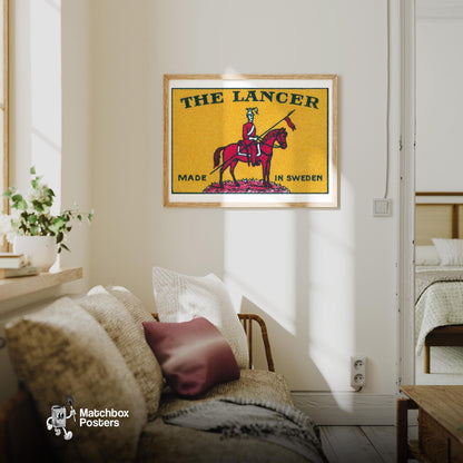Lancer Sweden 1920s-30s Matchbox Label - vintage matchbox label print - living room mockup