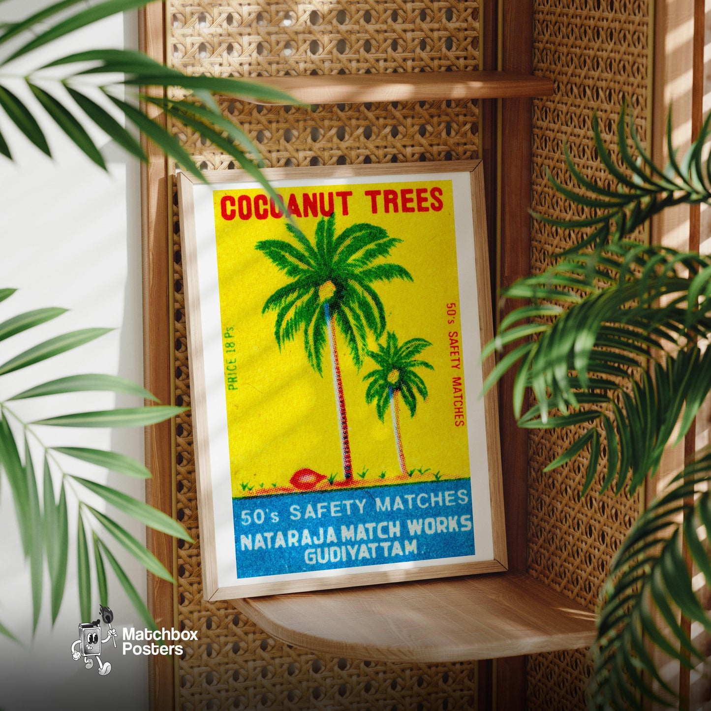 Coconut Trees - vintage matchbox label print - office wall