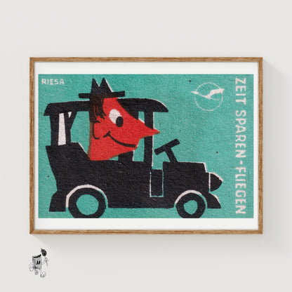 Cartoonish Car - vintage matchbox label print