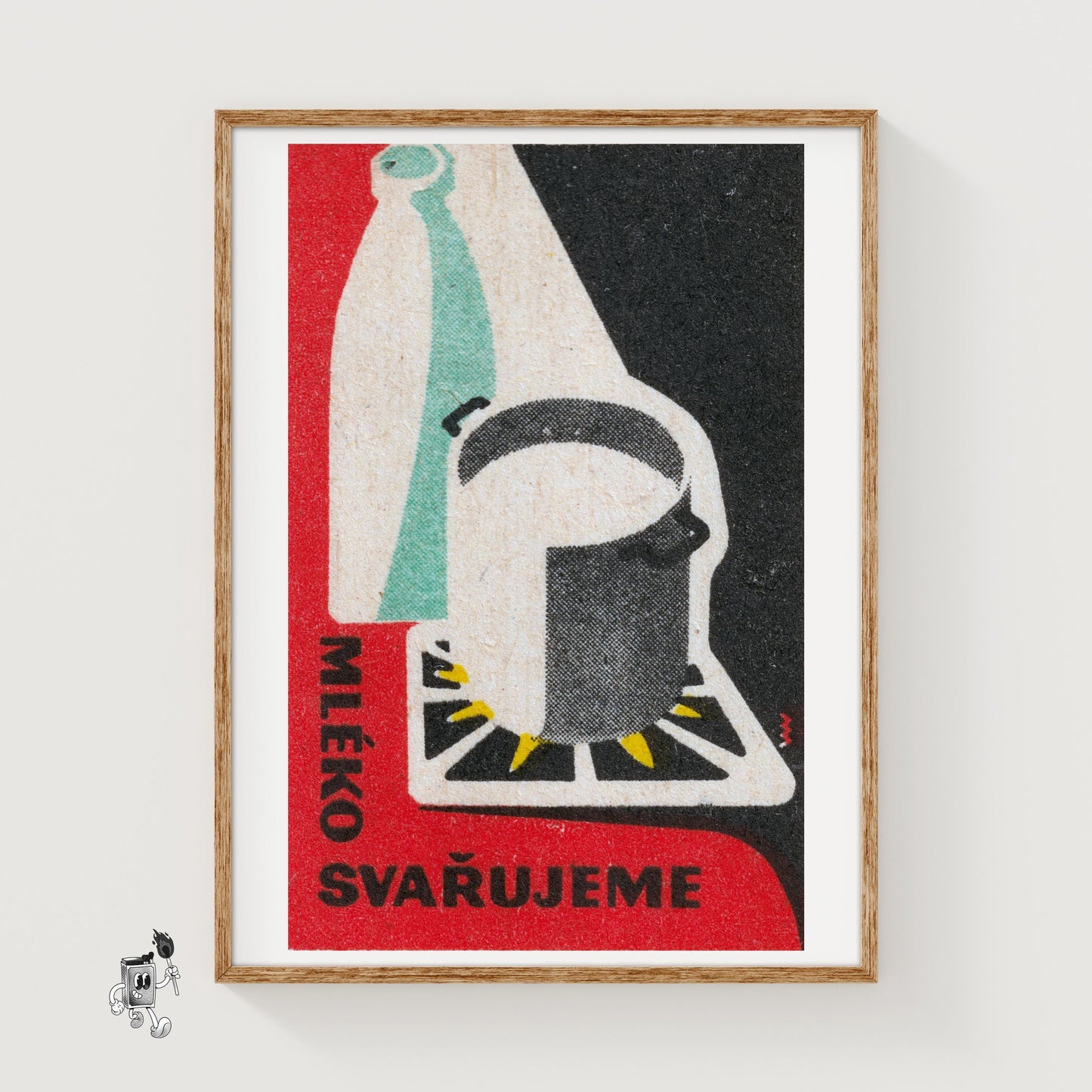 Heating Milk on Gas Stove - vintage matchbox label print