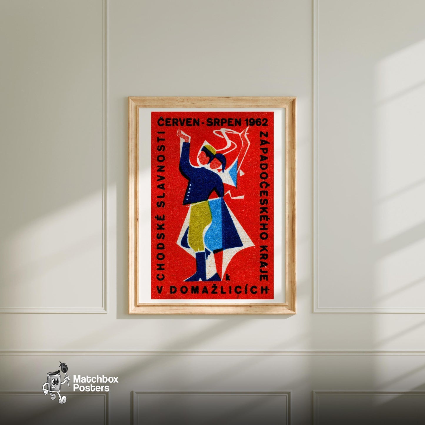 Folk Dancing - vintage matchbox label print - bedroom mockup