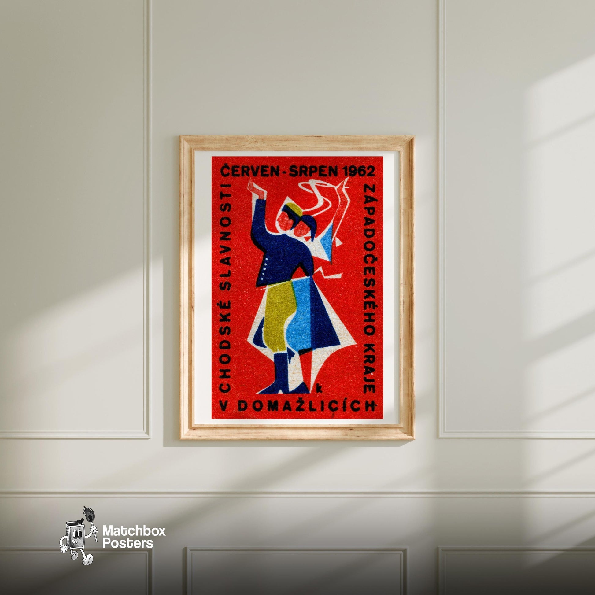 Folk Dancing - vintage matchbox label print - bedroom mockup