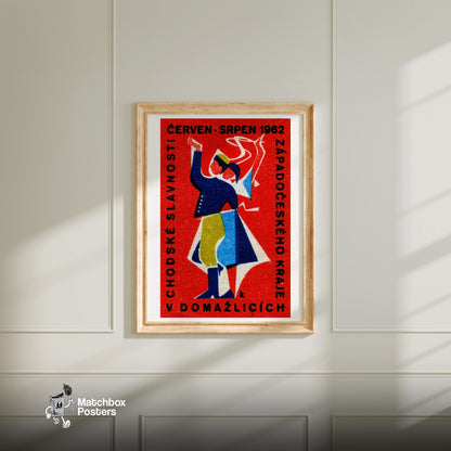 Folk Dancing - vintage matchbox label print - bedroom mockup