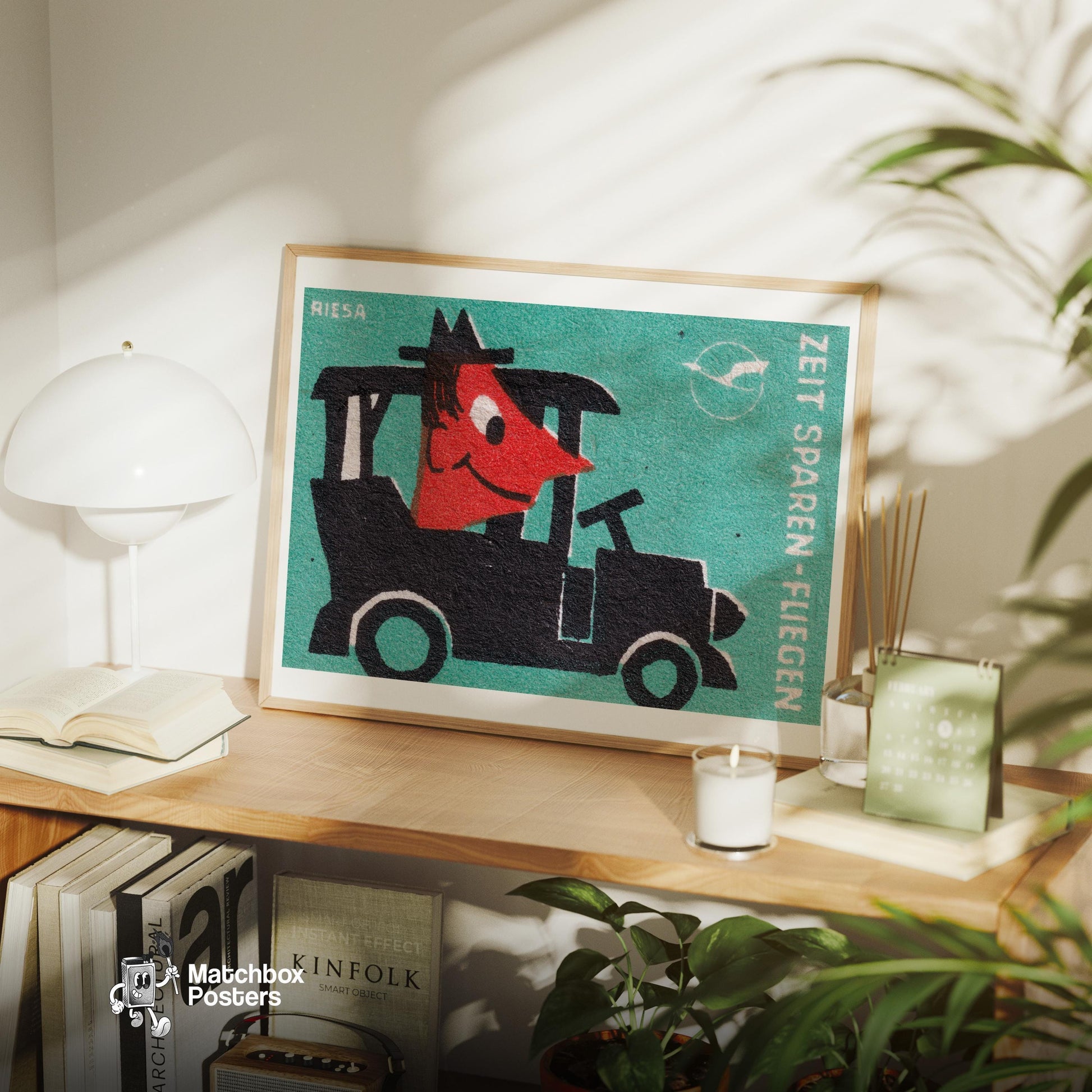 Cartoonish Car - vintage matchbox label print - office wall