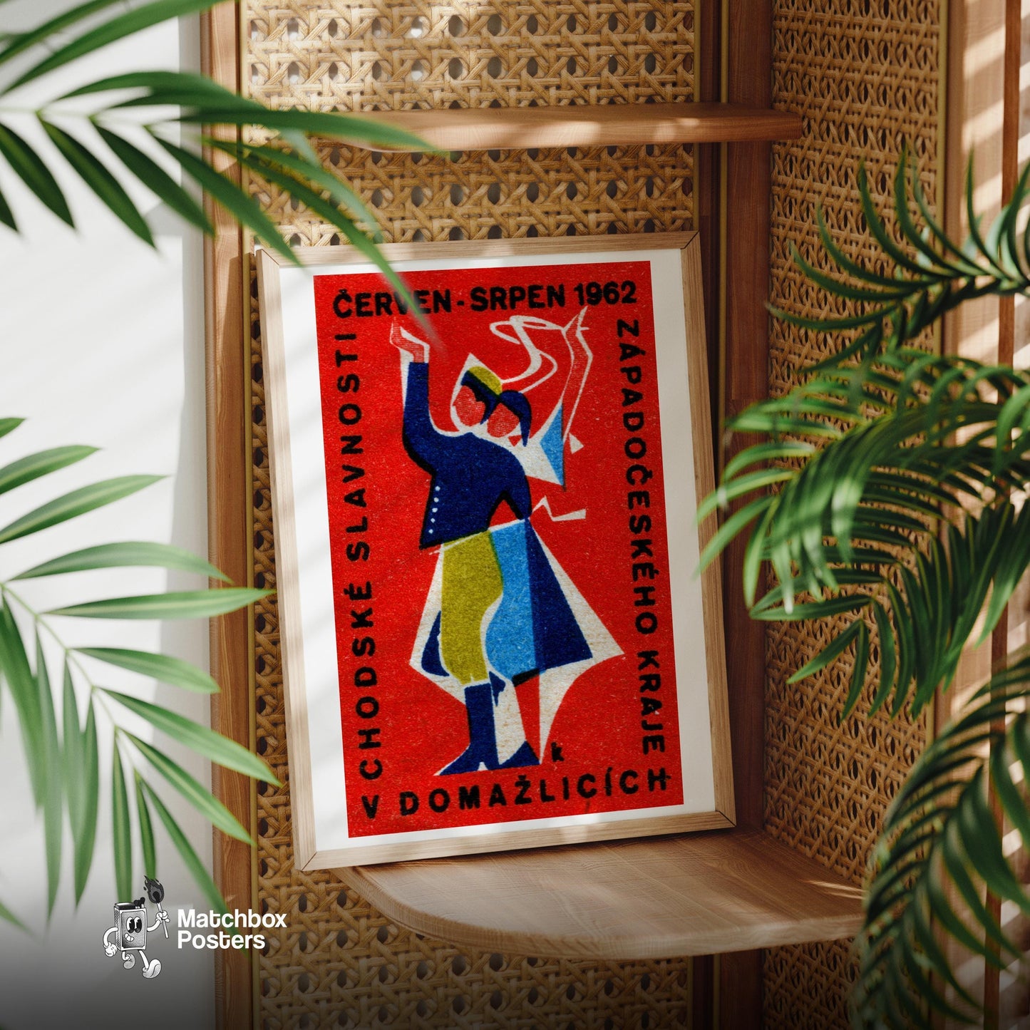Folk Dancing - vintage matchbox label print - office wall
