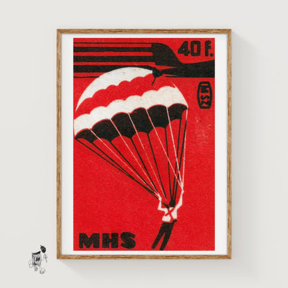 Parachuter - vintage matchbox label print