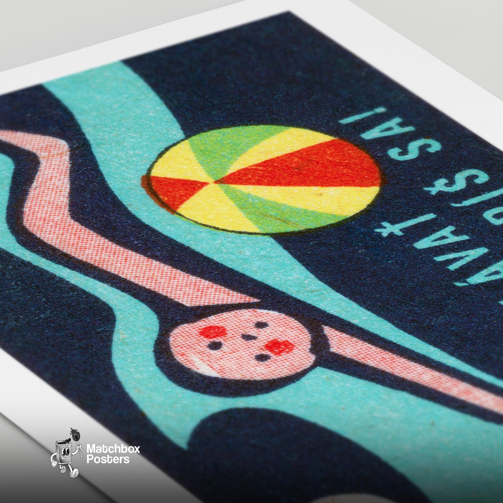 Swimmer Czechoslovakia Mid-Century Matchbox Label - vintage matchbox label print - close-up detail