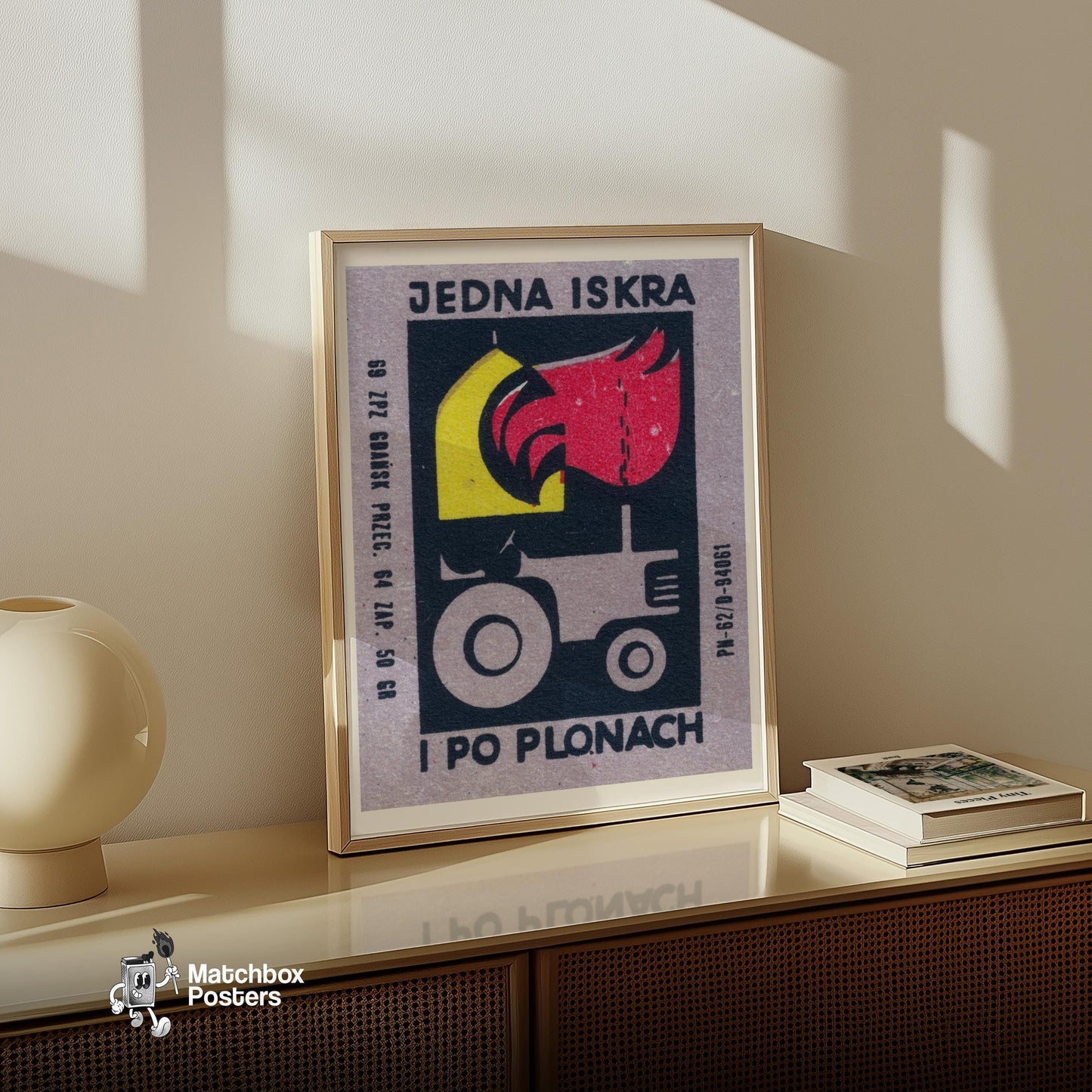 Tractor Poland Mid-Century Matchbox Label - vintage matchbox label print - size comparison