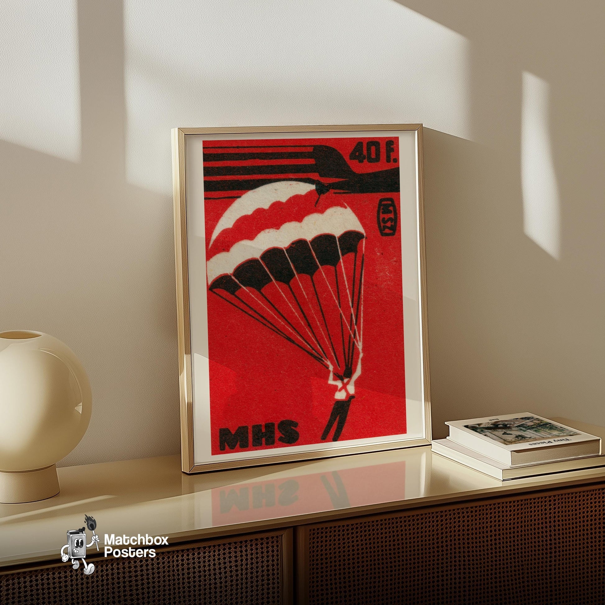 Parachuter - vintage matchbox label print - size comparison