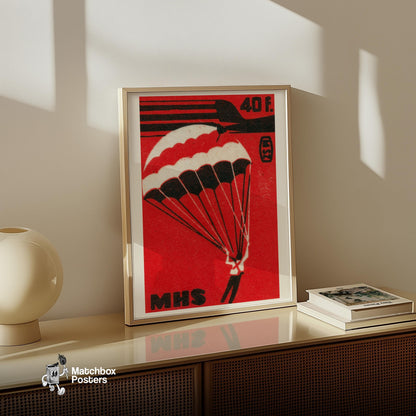 Parachuter - vintage matchbox label print - size comparison