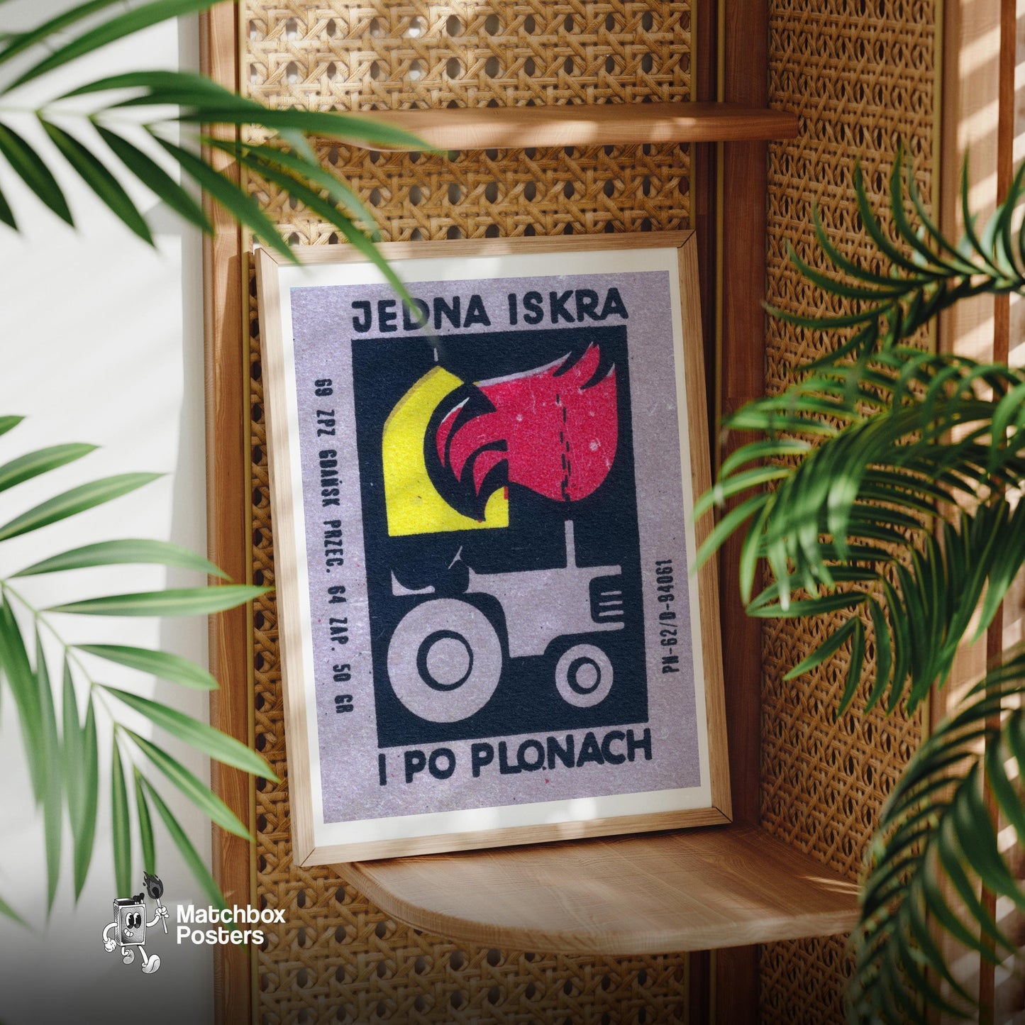 Tractor Poland Mid-Century Matchbox Label - vintage matchbox label print - office wall