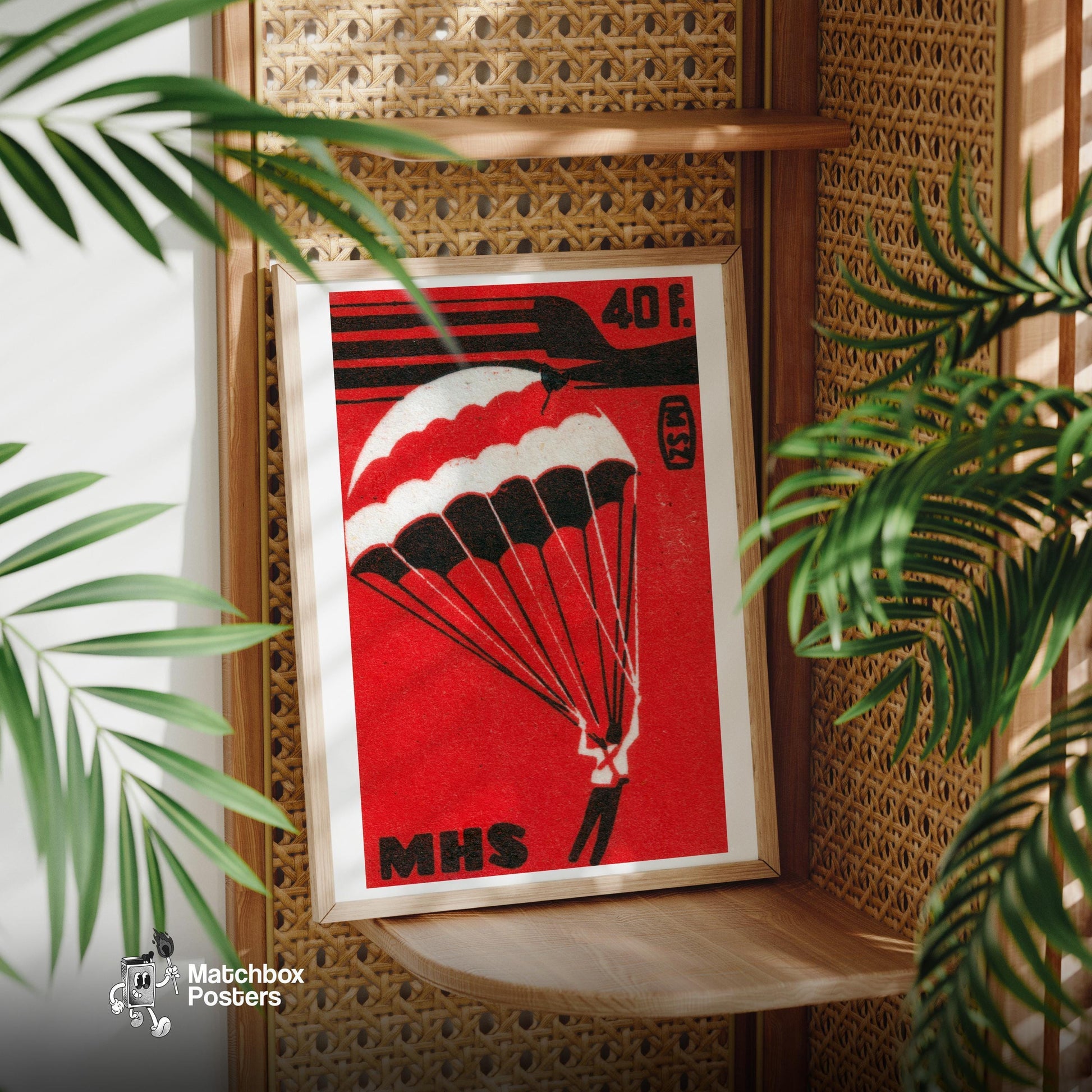Parachuter - vintage matchbox label print - office wall