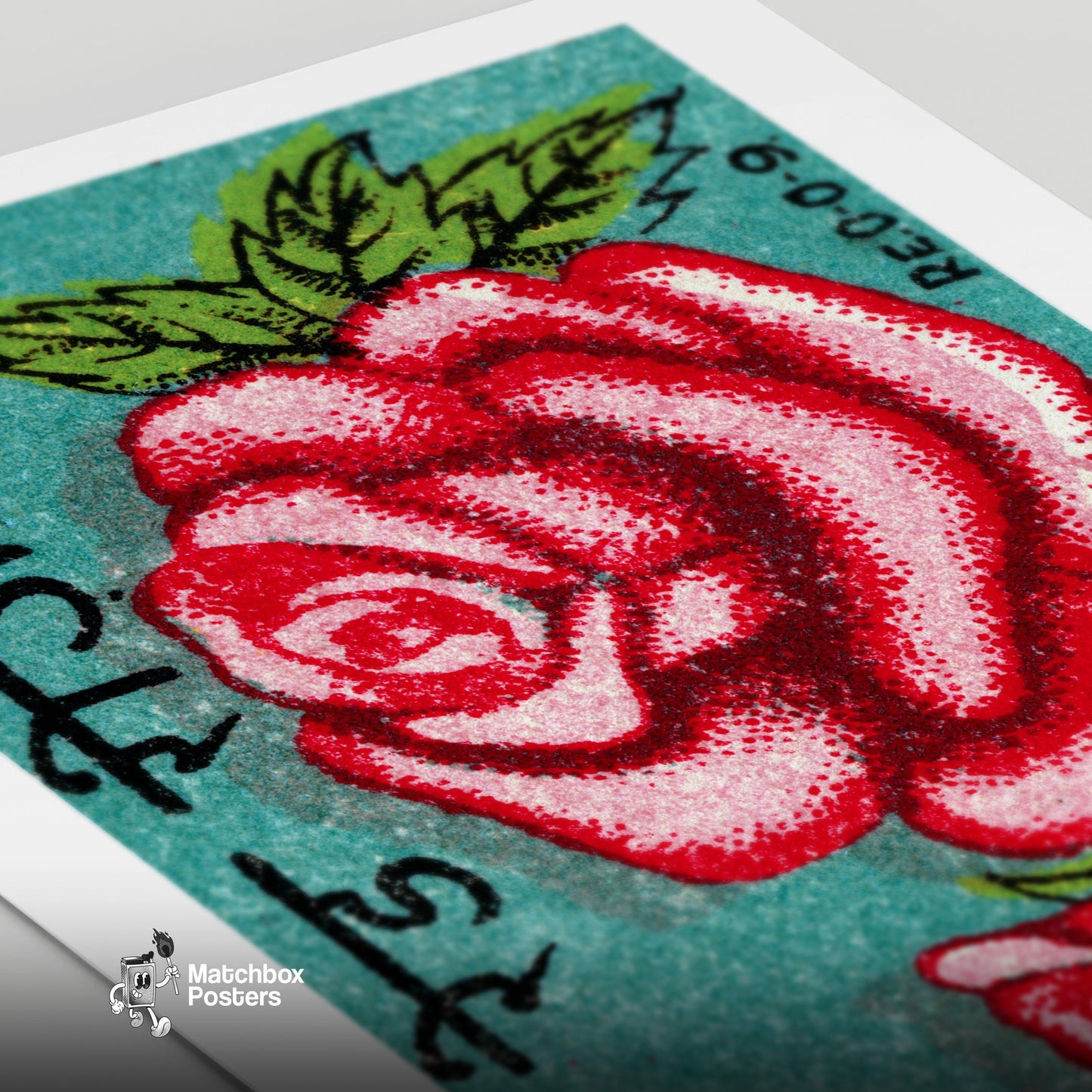 Red Rose - vintage matchbox label print - close-up detail