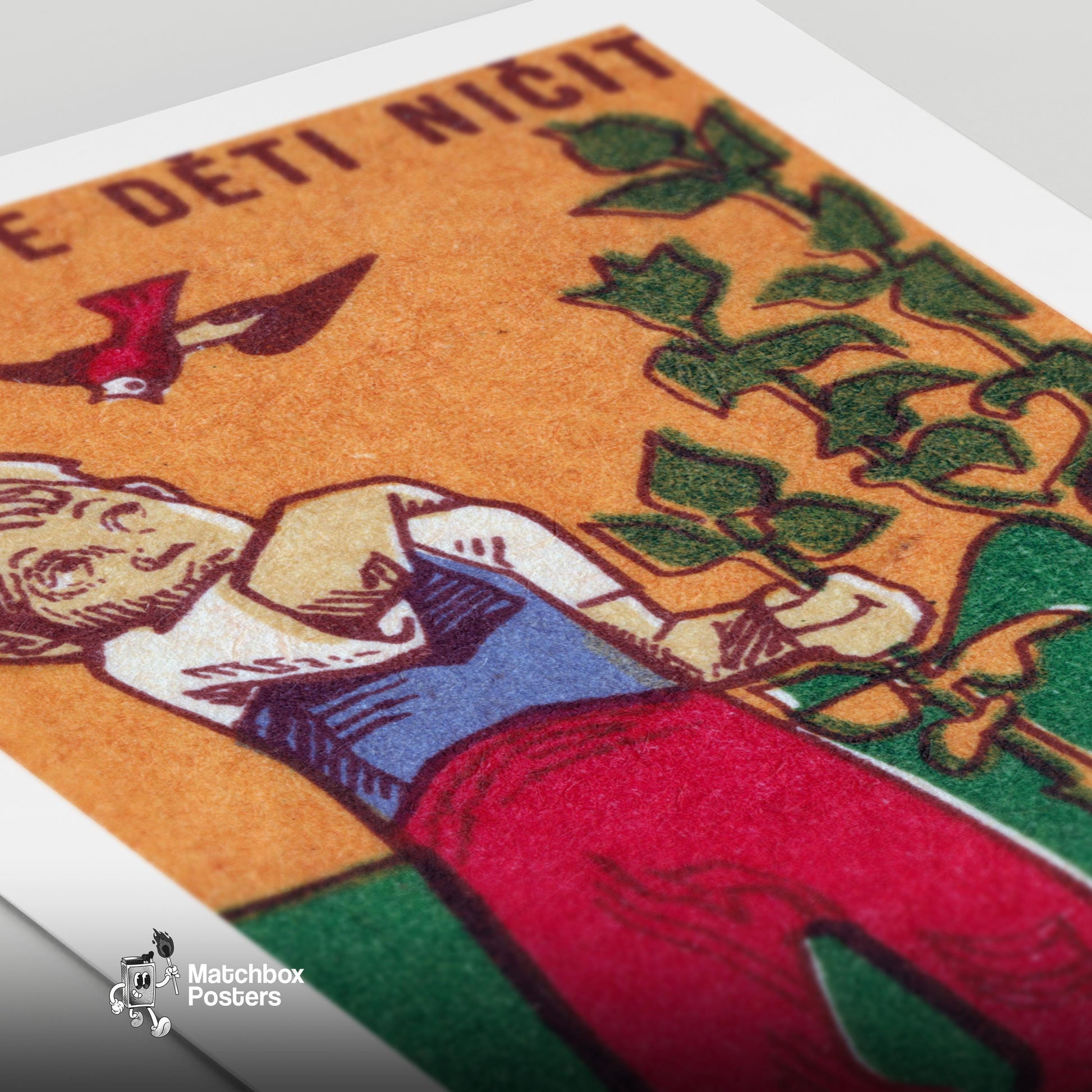 Don't Let Children Destroy Vegetables - vintage matchbox label print - close-up detail