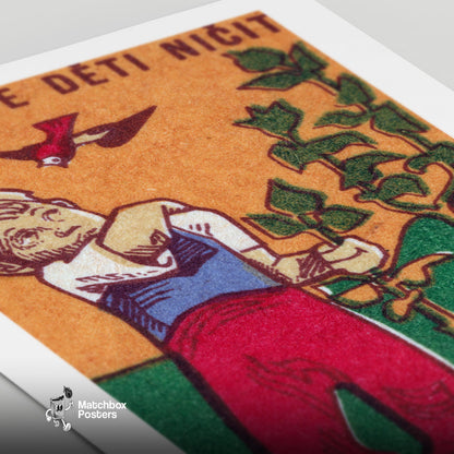 Don't Let Children Destroy Vegetables - vintage matchbox label print - close-up detail