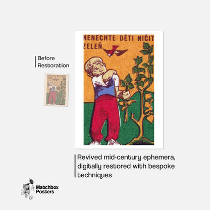 Don't Let Children Destroy Vegetables - vintage matchbox label print - framed wall art preview