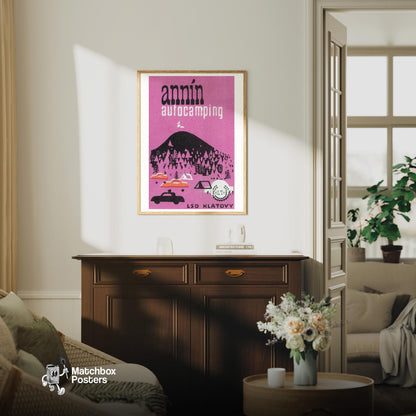 Autocamping - vintage matchbox label print - living room mockup