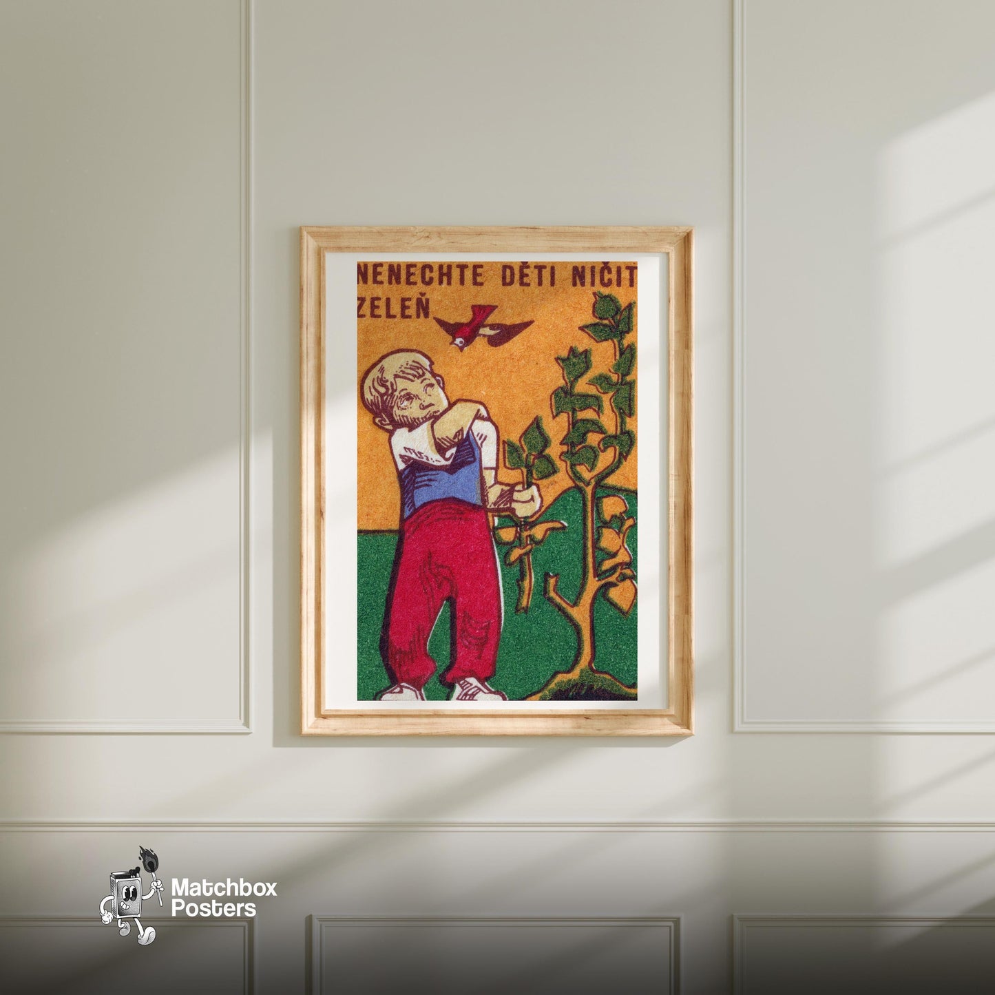 Don't Let Children Destroy Vegetables - vintage matchbox label print - bedroom mockup