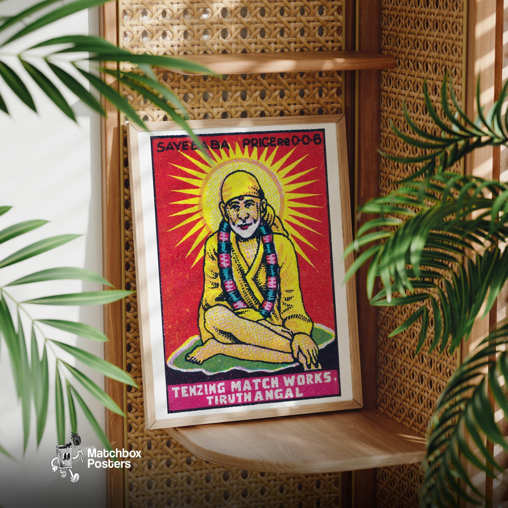 Sai Baba Yogi - vintage matchbox label print - office wall