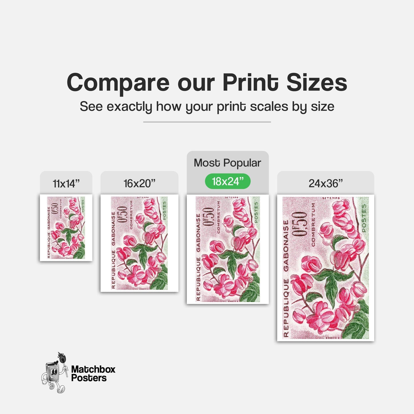 Pink Combretum Flowers Republique Gabonaise - vintage matchbox label print - gallery wall preview