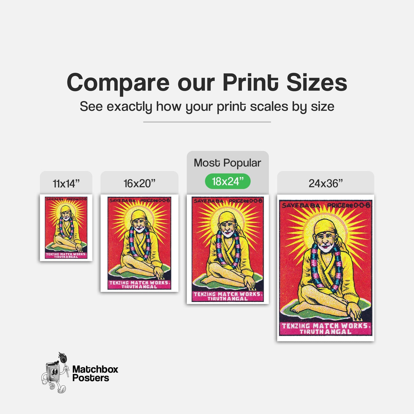 Sai Baba Yogi - vintage matchbox label print - gallery wall preview