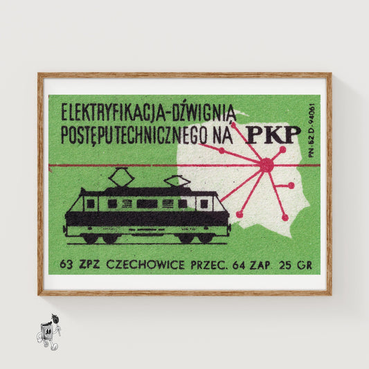 Electric Train - vintage matchbox label print