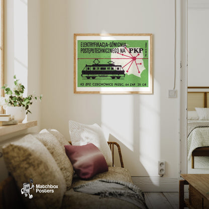Electric Train - vintage matchbox label print - living room mockup