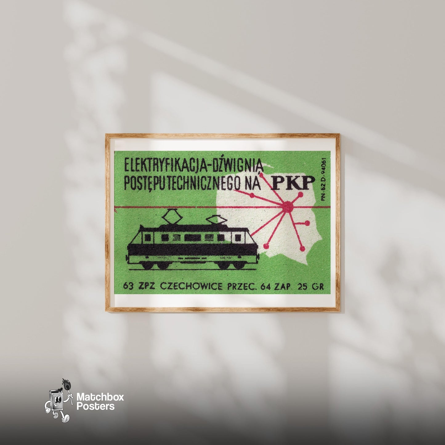 Electric Train - vintage matchbox label print - bedroom mockup