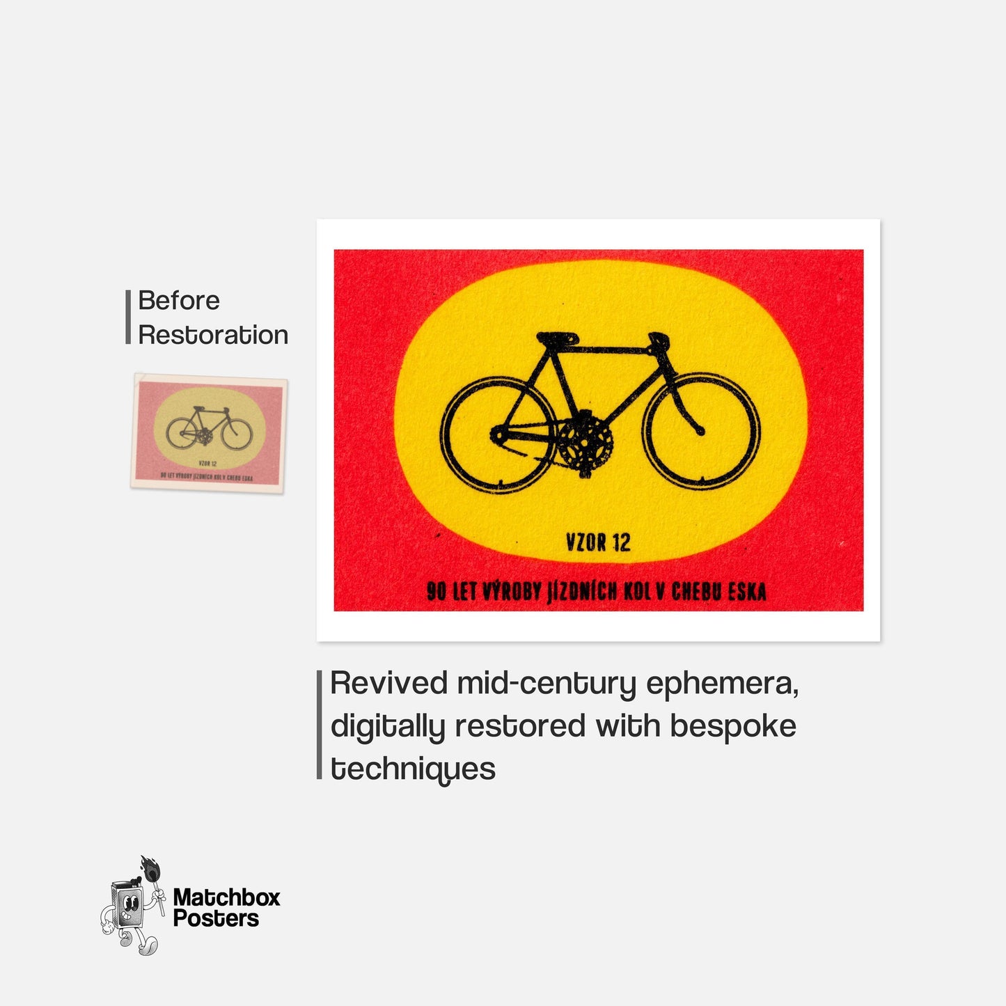 Fixed Gear Bicycle - vintage matchbox label print - framed wall art preview