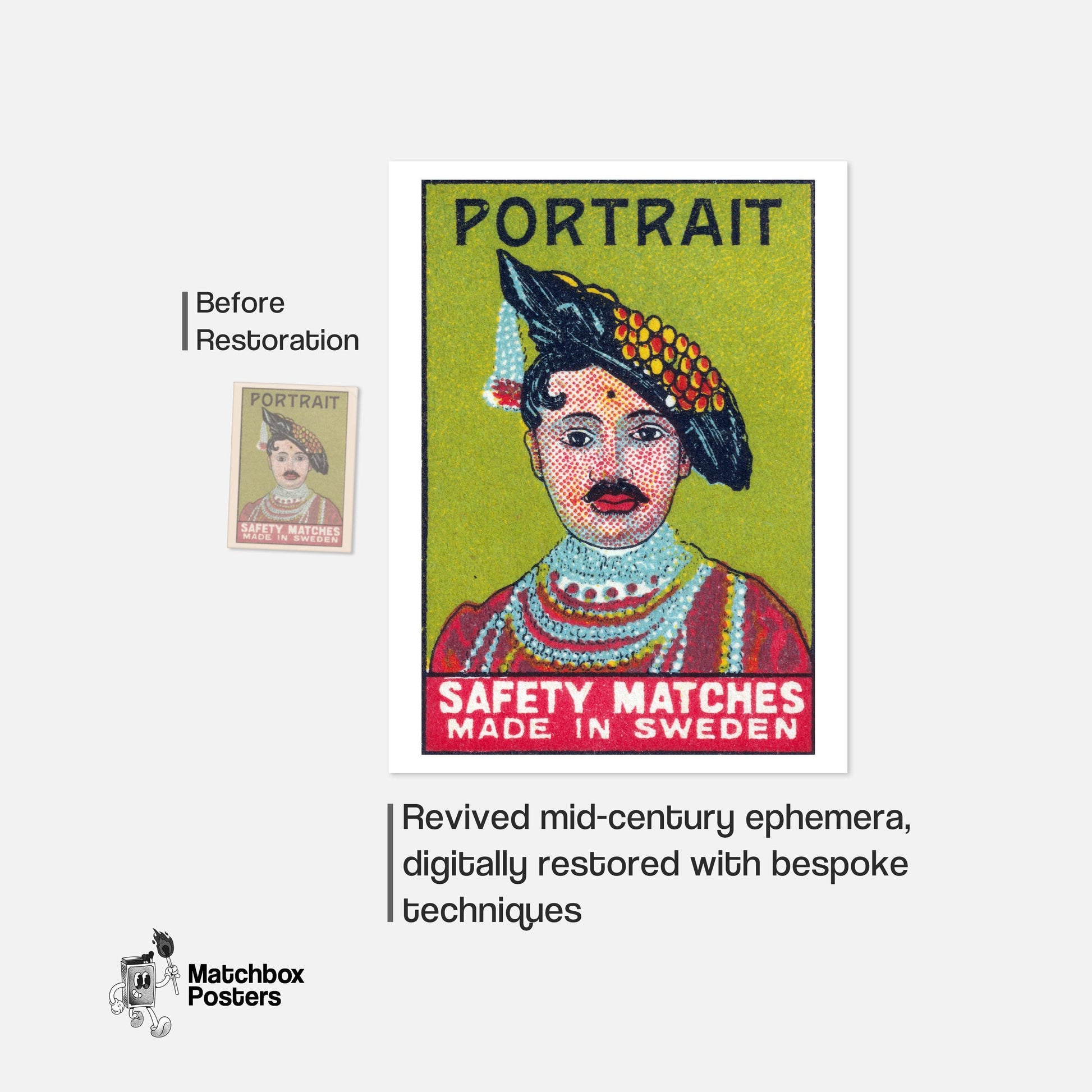 Fashionable Man Portrait - vintage matchbox label print - framed wall art preview