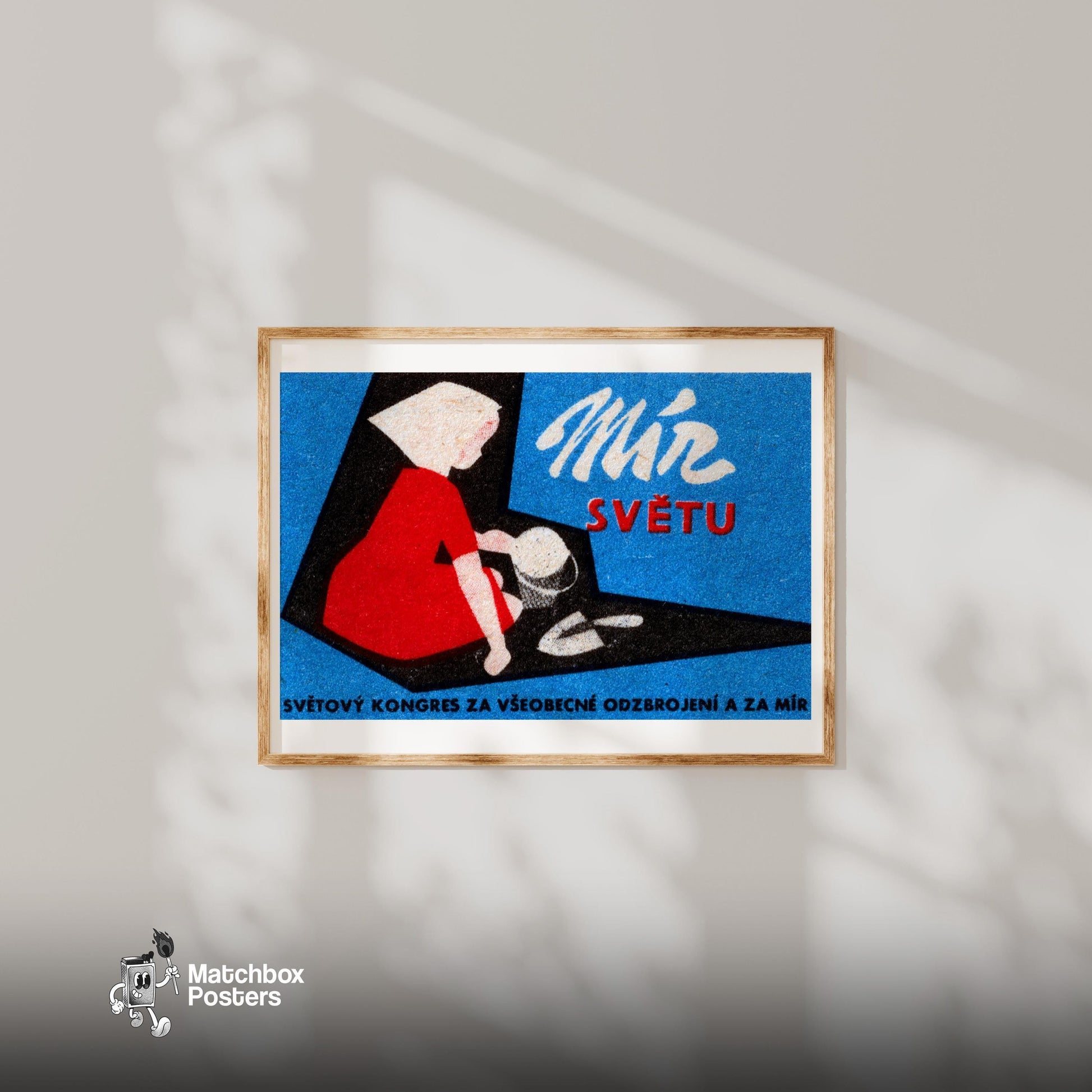 Peace for the World - vintage matchbox label print - bedroom mockup