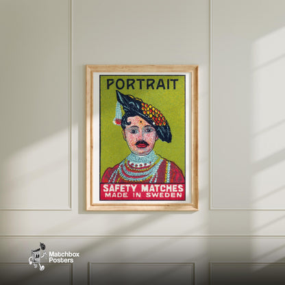 Fashionable Man Portrait - vintage matchbox label print - bedroom mockup