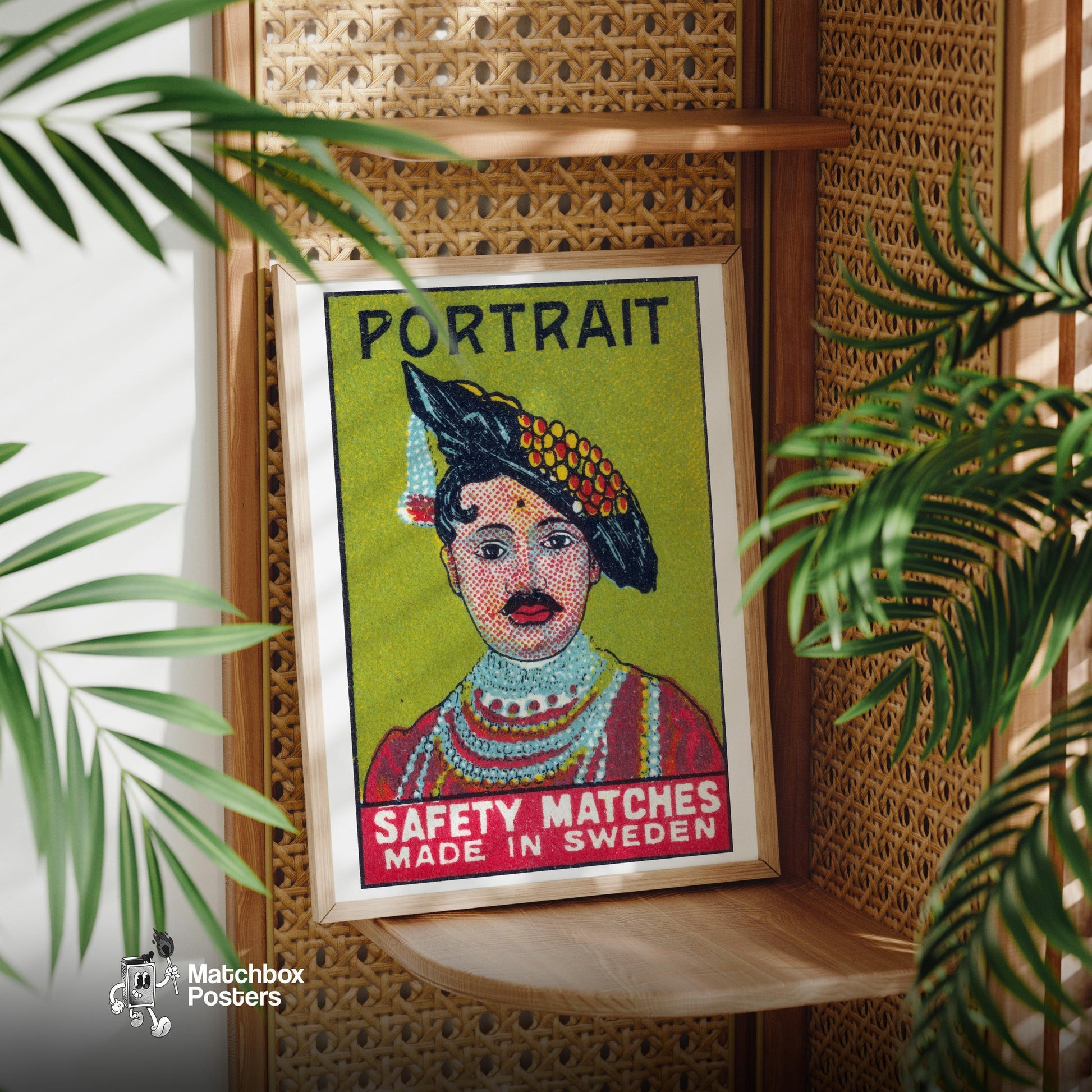 Fashionable Man Portrait - vintage matchbox label print - office wall