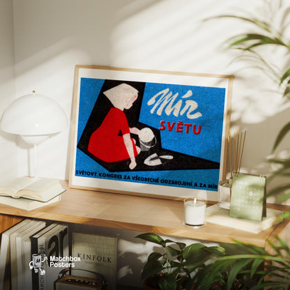 Peace for the World - vintage matchbox label print - office wall