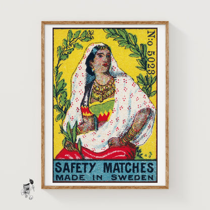 Indian Woman - vintage matchbox label print