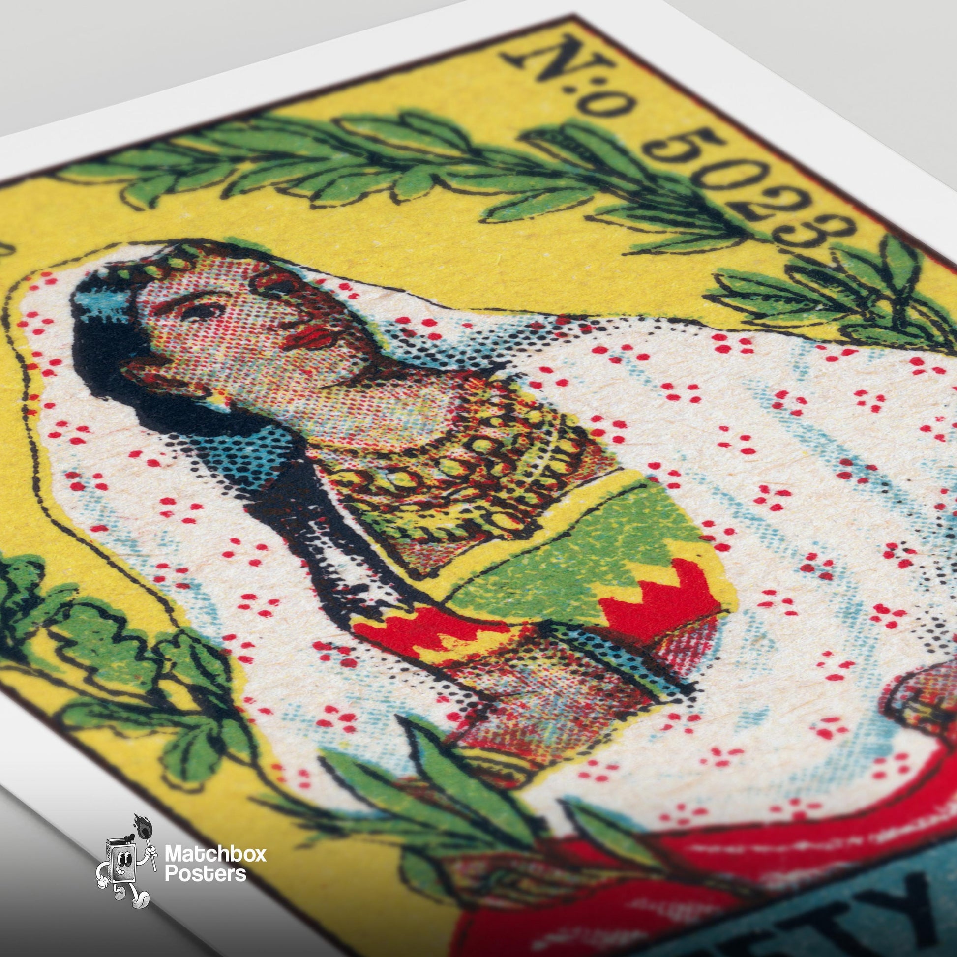 Indian Woman - vintage matchbox label print - close-up detail