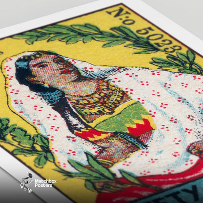 Indian Woman - vintage matchbox label print - close-up detail