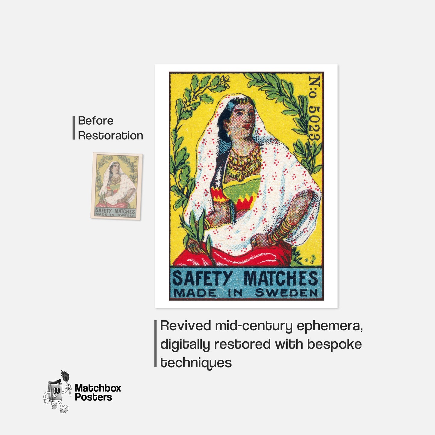 Indian Woman - vintage matchbox label print - framed wall art preview