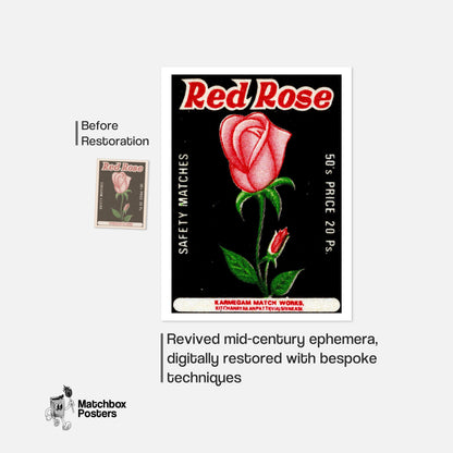 Red Rose - vintage matchbox label print - framed wall art preview