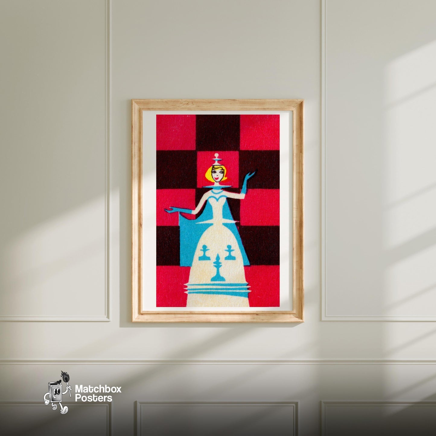 Chess Queen - vintage matchbox label print - bedroom mockup