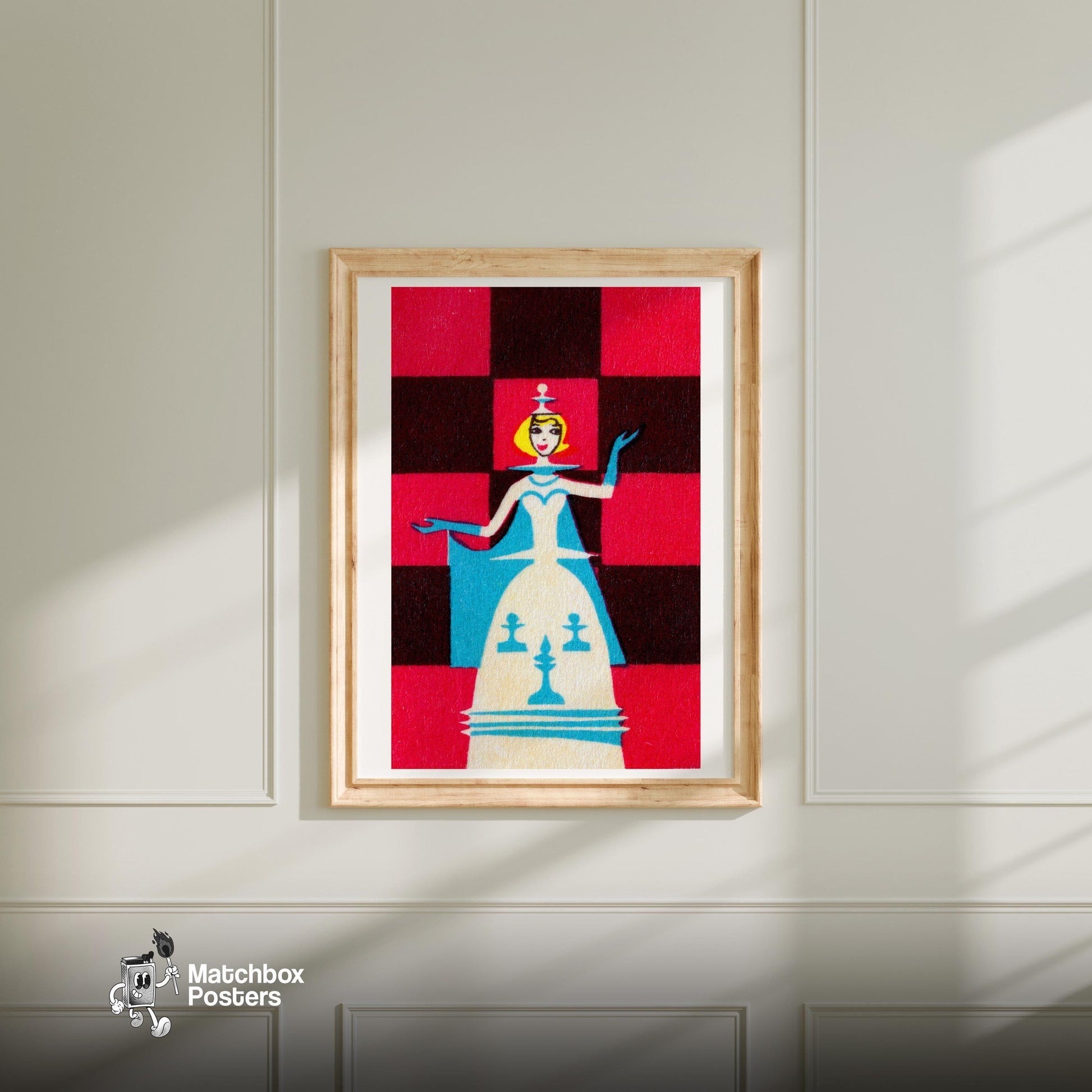 Chess Queen - vintage matchbox label print - bedroom mockup