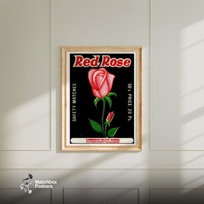 Red Rose - vintage matchbox label print - bedroom mockup
