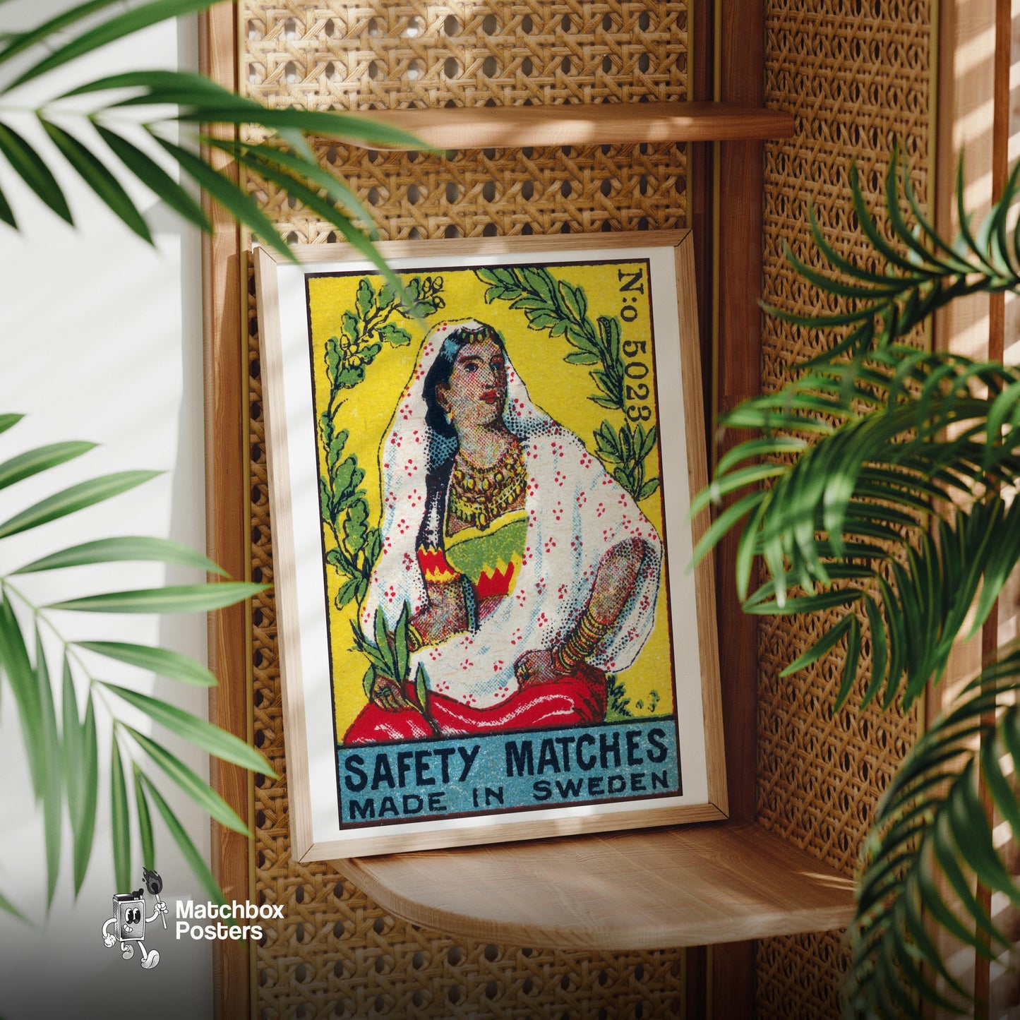 Indian Woman - vintage matchbox label print - office wall