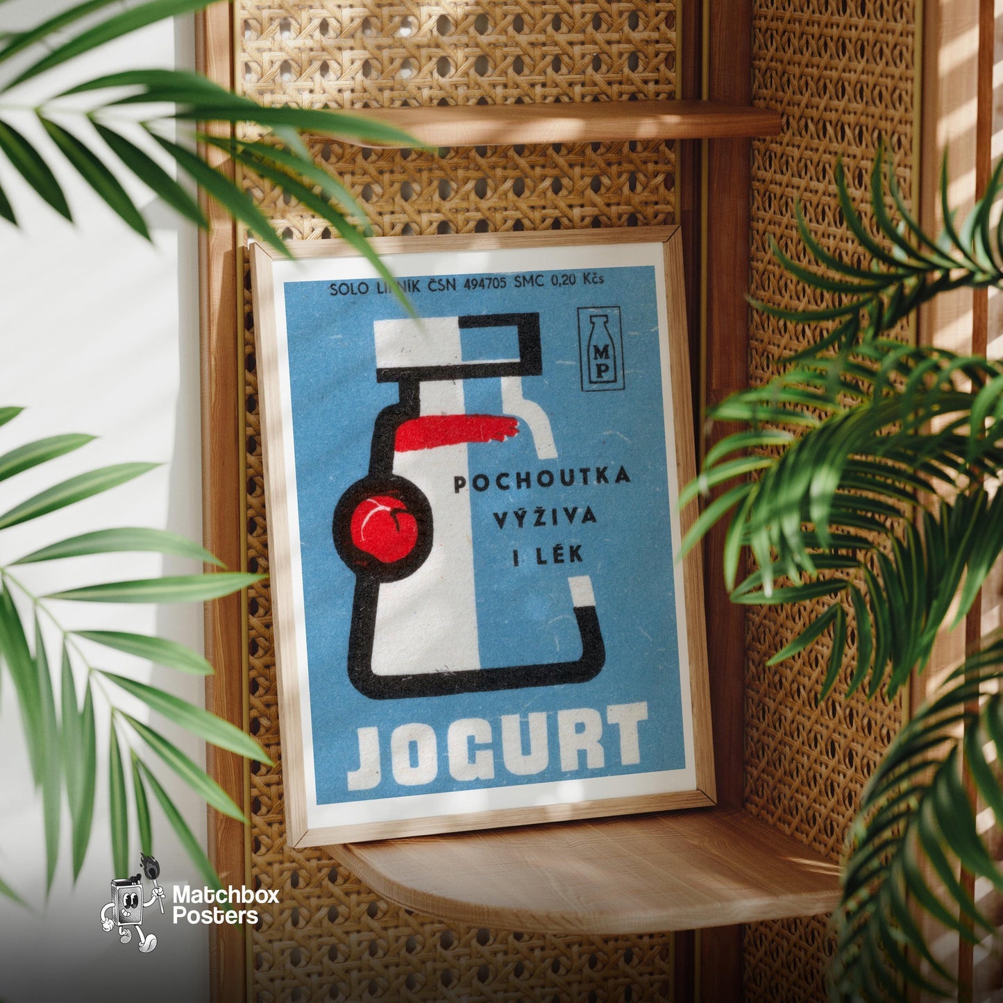 Yogurt Bottle - vintage matchbox label print - office wall