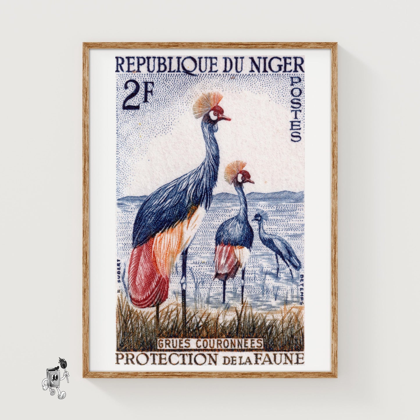 Black Crowned Crane - vintage matchbox label print