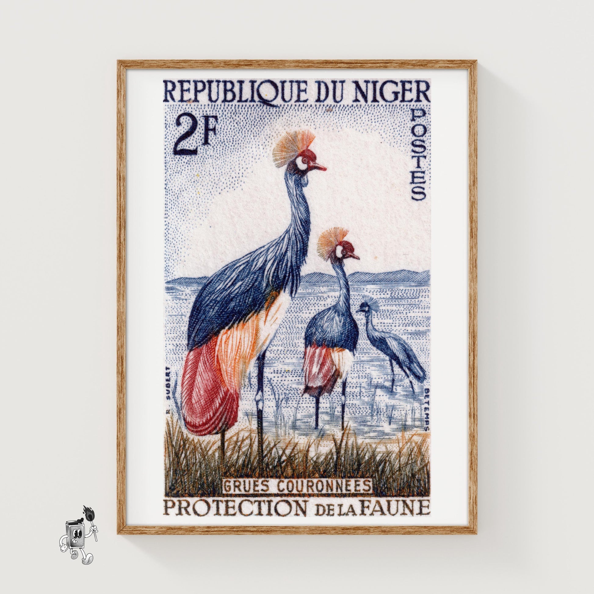 Black Crowned Crane - vintage matchbox label print